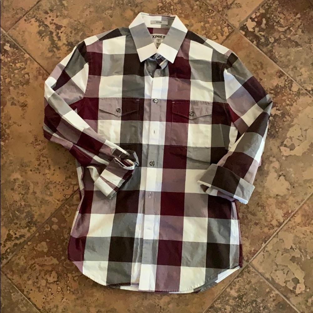 Express Purple/Grey/White Checkered Men’s Shirt
